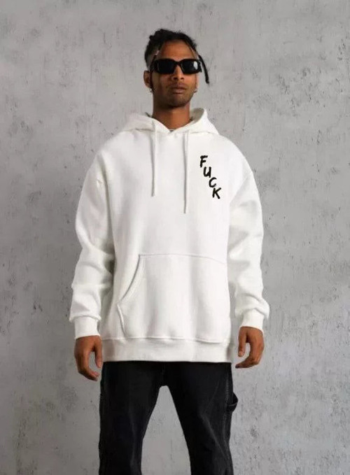 YAKE STORE Unisex Kapşonlu Uzun Kol Baskılı Sweetshirt - Beyaz - Beyaz