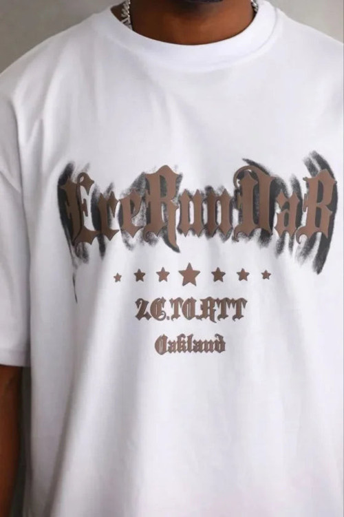 YAKE STORE Erkek Baskılı T-Shirt Kısa Kol Bisiklet Yaka Regular Fit Rahat Kalıp Günlük Tişört - Beyaz - Beyaz