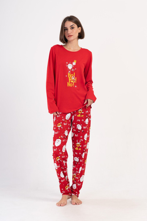 YAKE STORE KADIN P.SUPREM XXL O YAKA UZUN KOL ETEGI OVAL PIJAMA TAKIM - SCARLET