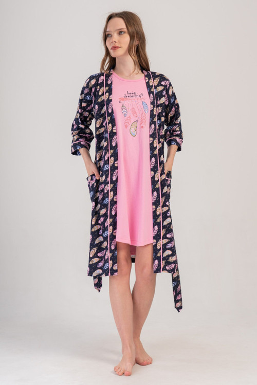 YAKE STORE KADIN P.SUPREM KISA KOL TUNIK+ 3/4KOL SABAHLIK TAKIM - BLUE