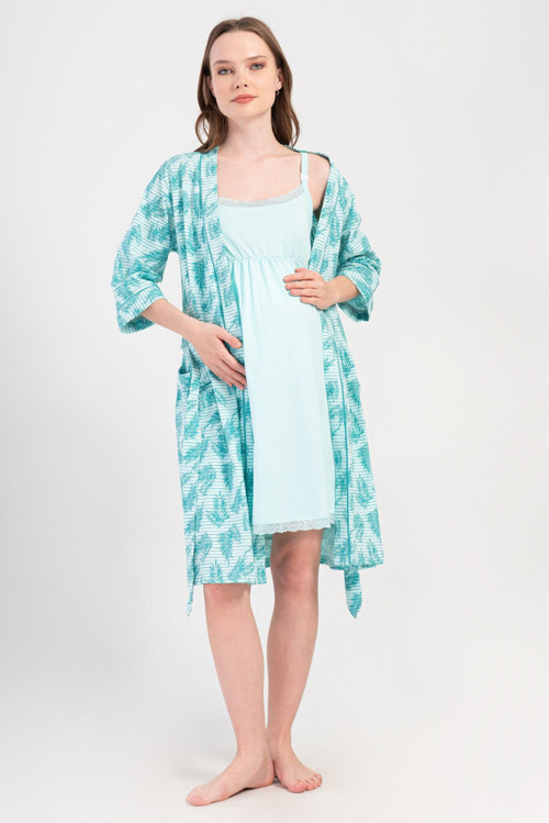 YAKE STORE KADIN P.SUPREM IP ASKILI HAMILE TUNIK 3/4 KOL SABAHLIK TAKIM - MINT
