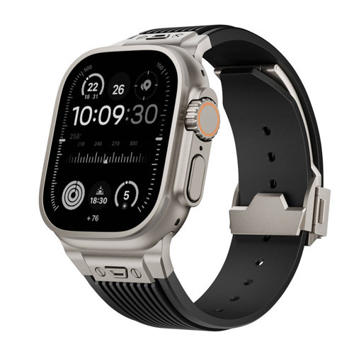 Apple Watch 45mm Endurance Pro 316L Çelik Bağlantı Parçalı Silikon Kordon Kayış