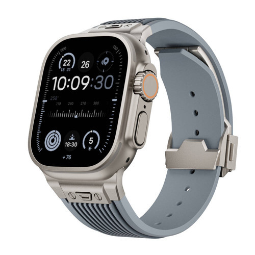 Apple Watch 45mm Endurance Pro 316L Çelik Bağlantı Parçalı Silikon Kordon Kayış