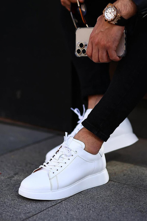 - Beyaz Hakiki Deri Bağcıklı Erkek Sneaker 101-7039