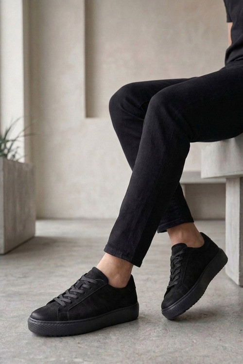 - Hakiki Nubuk Deri Siyah Renk Erkek Sneaker - 666-01-0346