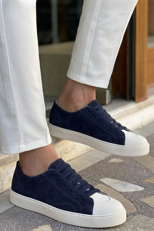 - Hakiki Süet Deri Lacivert Renk Erkek Sneaker - 666-01-03