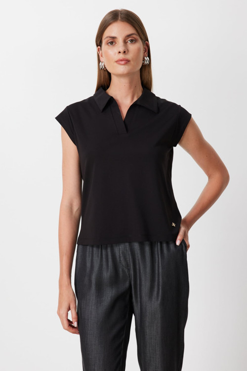 Kadın Polo Yaka Kolsuz Bluz 71344 Siyah