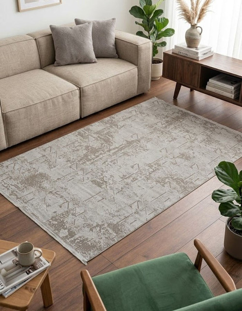 Beliz Viskon Gri Geometrik Desenli Tüylenme Yapmayan Toz Tutmaz Premium Salon Halısı | 652
