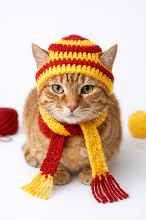 El Örgüsü Taraftar Temalı Kedi Şapkası - Sarı Kırmızı