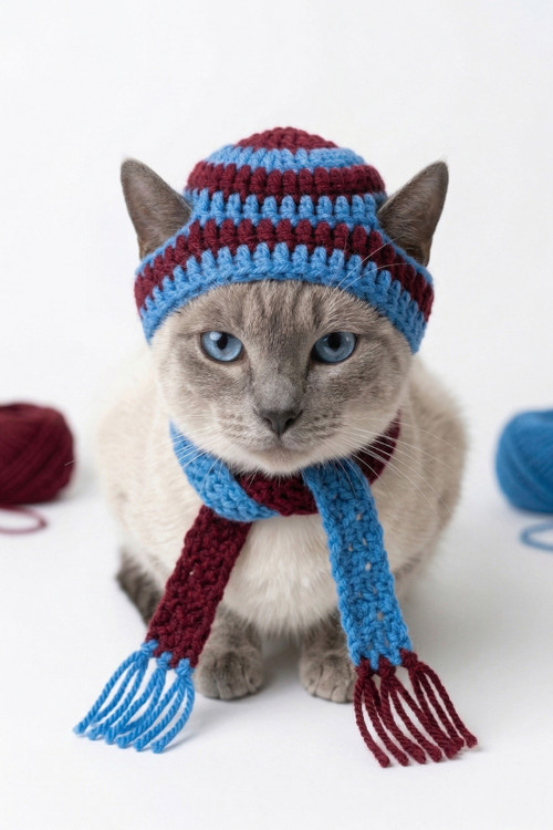 El Örgüsü Taraftar Temalı Kedi Şapkası - Bordo Mavi