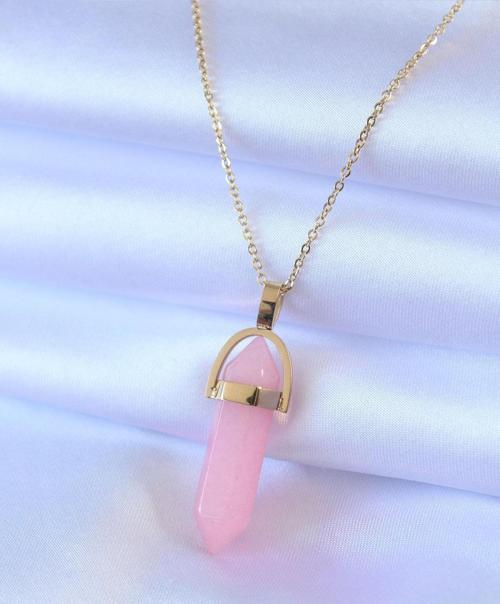 316L Çelik Gold Renk Kristal Pembe Taş Model Kadın kolye