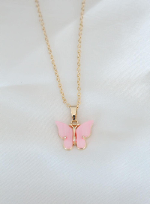 Gold Kaplama Pembe Sedefli Kelebek Kolye