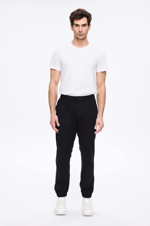 Beli ve Paçası Lastikli Bağcıklı Siyah Erkek Jogger Pantolon 4023