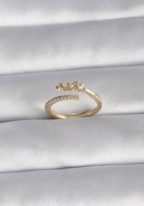 Pirinç Gold Renk Zirkon Taş Detay Kalp Model Kadın Yüzük
