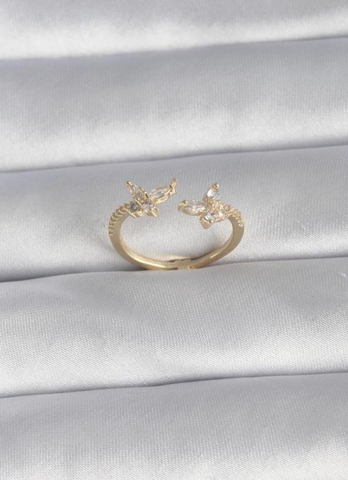 Pirinç Gold Renk Zirkon Taşlı Kelebek Model Kadın Yüzük