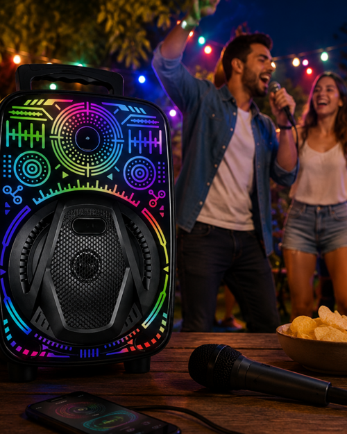 popüler 8 İnç Taşınabilir Karaoke Hoparlör Mikrofonlu RGB Işıklı Bluetooth Speaker 2026
