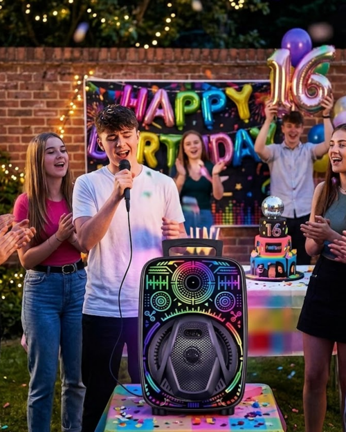 popüler Mikrofonlu Bluetooth Hoparlör 8 İnç RGB Işıklı Taşınabilir Ses Sistemi 2026