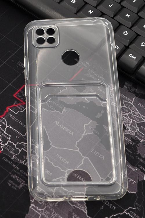 Xiaomi Redmi 9C Uyumlu Kredi Kartlıklı Şeffaf Kılıf Kamera Korumalı