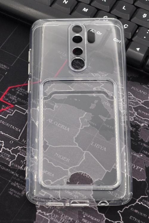 Xiaomi Redmi Note 8 Pro Uyumlu Kredi Kartlıklı Şeffaf Kılıf Kamera Korumalı
