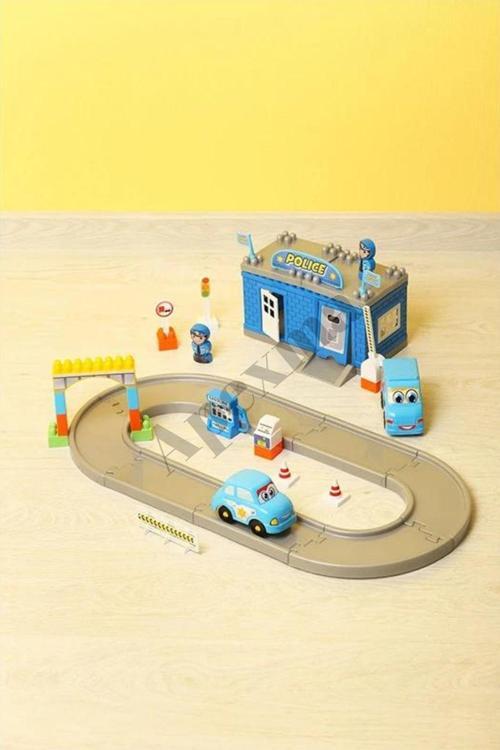 Eğitici Polis İstasyonu ve Yol Blok Seti Yapı Tasarım Set Oyuncak Araba Yol Seti
