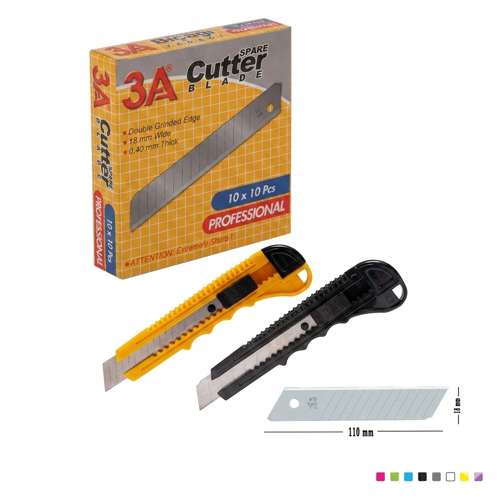 3A Profesyonel Maket Bıçağı ve 18 mm Yedek Bıçak Seti Karışık Renk 2 Adet Maket Bıçağı 10'lu Yedek Bıçak