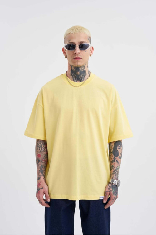 Sarı Basic Pamuklu Oversize Tshirt