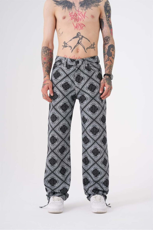 Siyah Baskılı Baggy Jean Pantolon