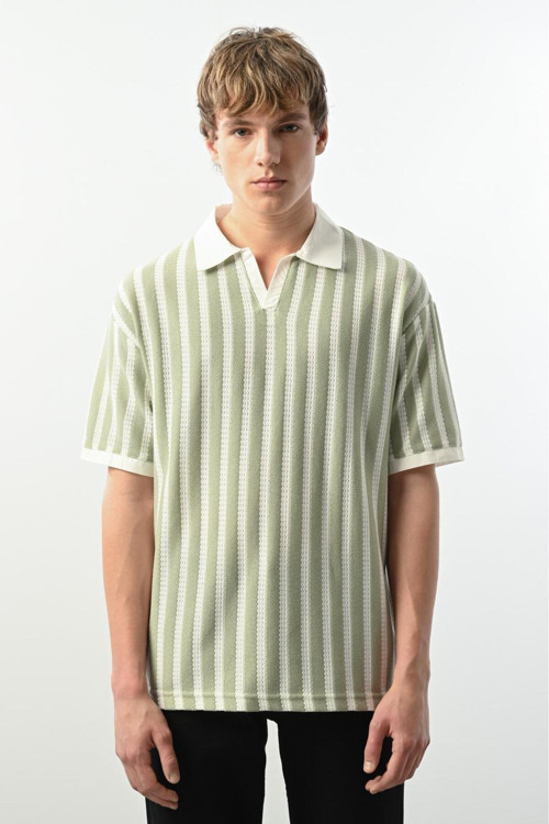 Yeşil Çizgili Polo Yaka Tshirt