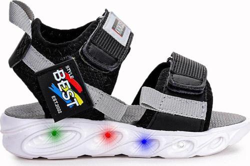 100 Işıklı Kız/Erkek Çocuk Cırtlı Sandalet Ayakkabı 100 Siyah - Gri