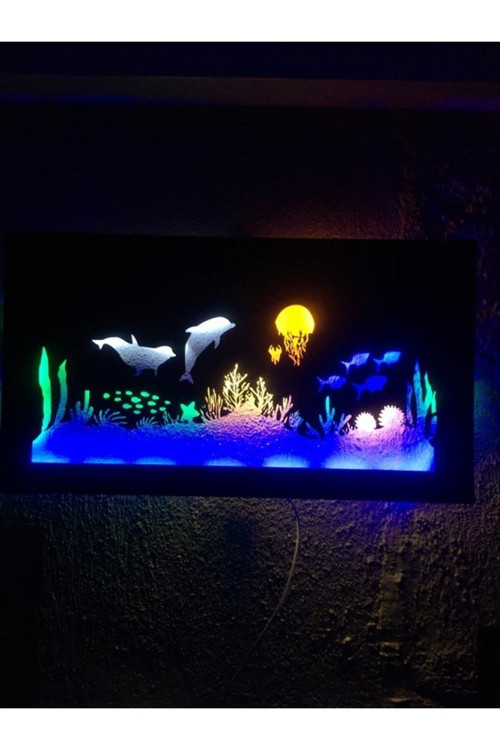 Su Altı Temalı Led Işıklı Ahşap Tablo 50X35Cm
