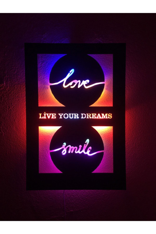 Love &Smile Led Işıklı Tablo Ahşap 50X35Cm