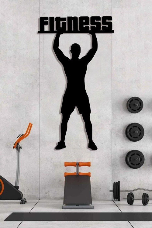 Fitness Gym Ahşap Duvar Dekoru-Spor Salonu Dekoru 80X45 Büyük Boy