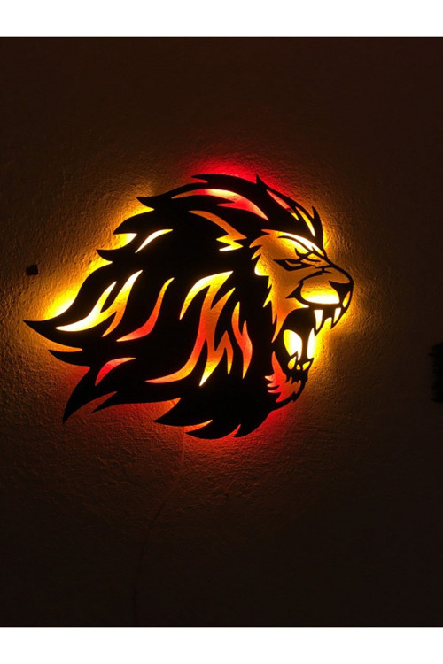 Aslan Led Işıklı Ahşap Tablo 55X50Cm