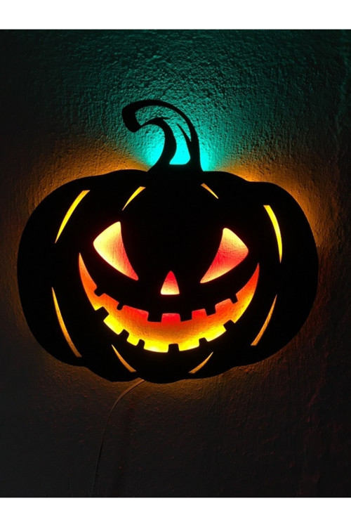 Balkabağı (Pumpkin) Yılbaşı Dekor Led Işıklı Ahşap Tablo 45X42Cm