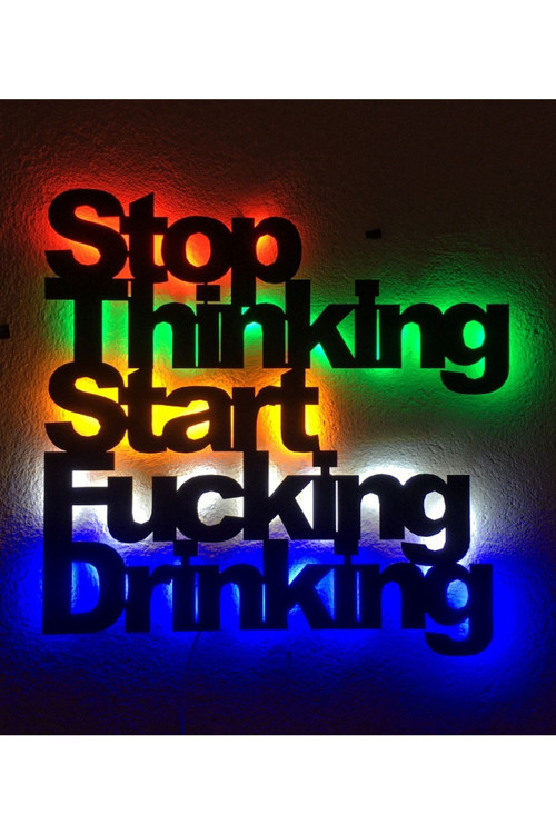 Stop Thinking Led Işıklı Ahşap Tablo 50X50Cm