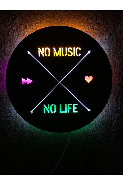 No Music No Life Led Işıklı Ahşap Tablo 42X42Cm