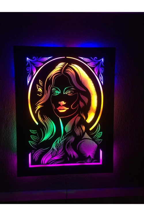 3D Kadın Silüet Ahşap Tablo Led Işıklı Tablo 70X45Cm