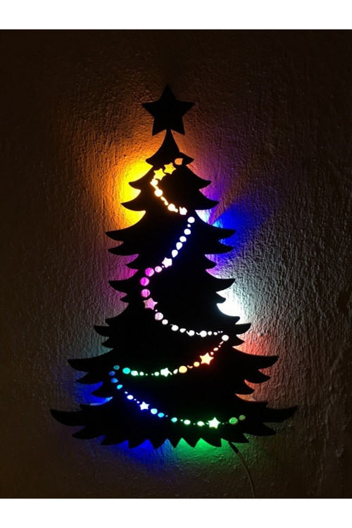 Noel Ağacı Yılbaşı Temalı Led Işıklı Ahşap Tablo 50X35Cm