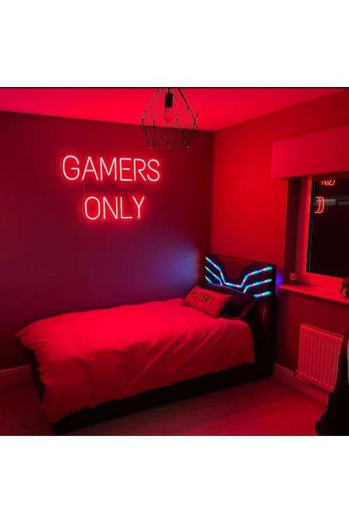 Neon Led Dekoratif Duvar Yazısı Gaming Tablo Gamers Only 80X40Cm