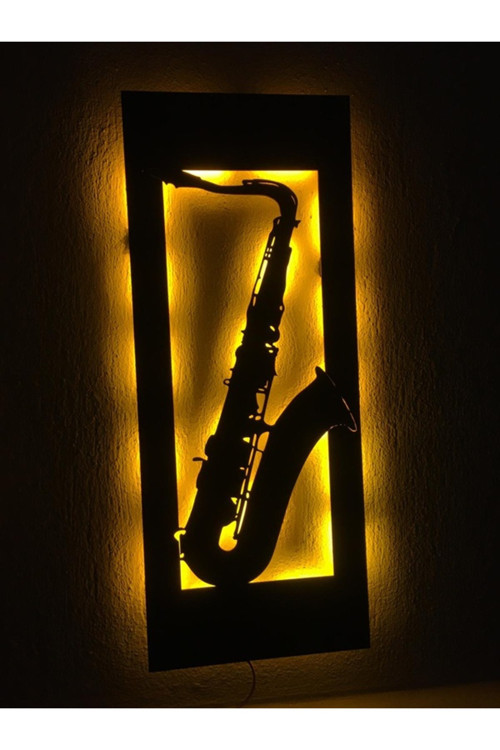 Saksafon Led Işıklı Ahşap Tablo (70X28Cm)