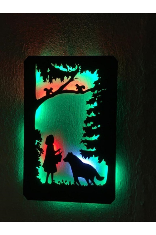 Kurt Ve Kız Temalı Led Işıklı Ahşap Tablo 50X35Cm