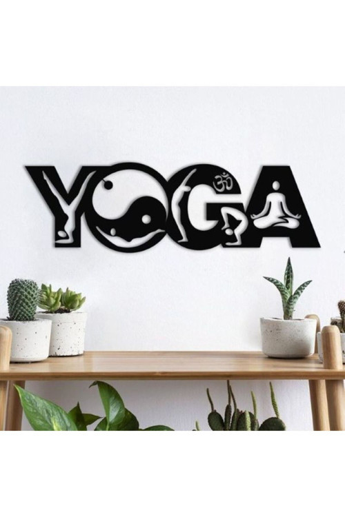 Yoga Yazılı, Yoga Desenli Ahşap Tablo 4 Harf