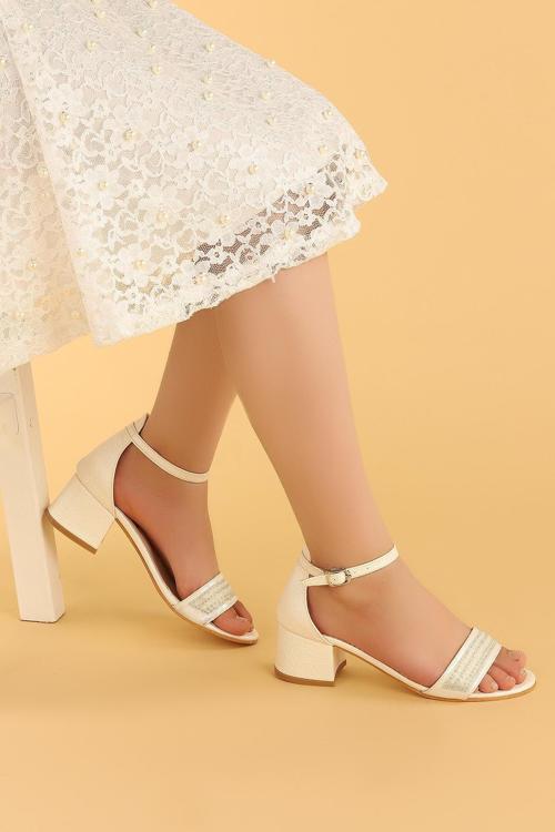 761 Çatlak Günlük Kız Çocuk 3 Cm Topuklu Sandalet Ayakkabı Sedef