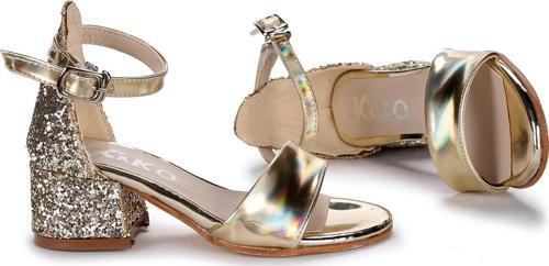 768 Ayna Çam Günlük Kız Çocuk 3 Cm Topuklu Sandalet Ayakkabı Altın