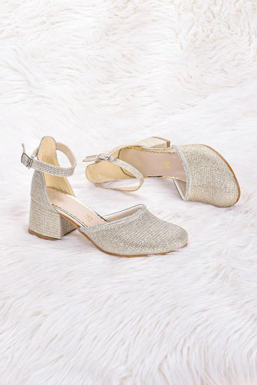 771 Çupra Taşlı Kız Çocuk 5 Cm Topuklu Sandalet Ayakkabı Altın