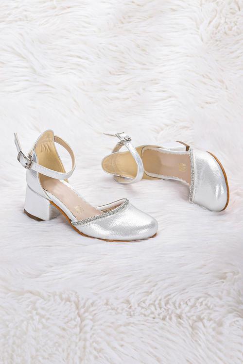 771 Vakko Taşlı Kız Çocuk 5 Cm Topuklu Sandalet Ayakkabı Sedef