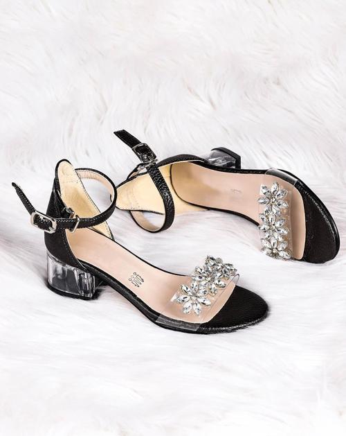 790 Vakko Taşlı Kız Çocuk 3 Cm Şeffaf Topuklu Sandalet Ayakkabı Platin