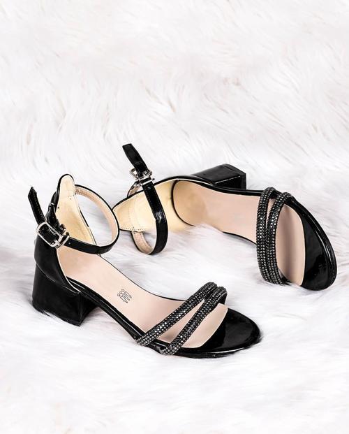 791 Rugan Taşlı Kız Çocuk 3 Cm Topuklu Sandalet Ayakkabı Siyah