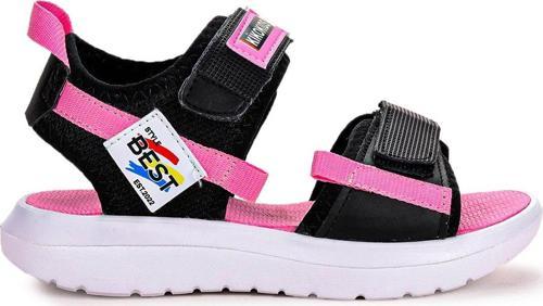 Cırtlı Yürüyüş Kız/Erkek Çocuk Sandalet 200 Siyah - Pembe