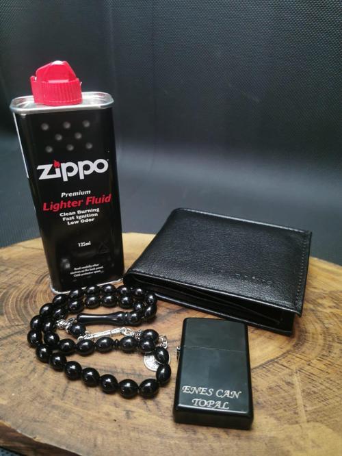 İsme Özel Zippo Benzin,Zippo Çakmak,Tesbih ve Cüzdan Seti